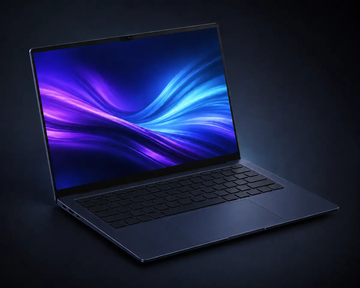 Illustration générale d’un ultraportable OLED premium bleu nuit de 14 pouces